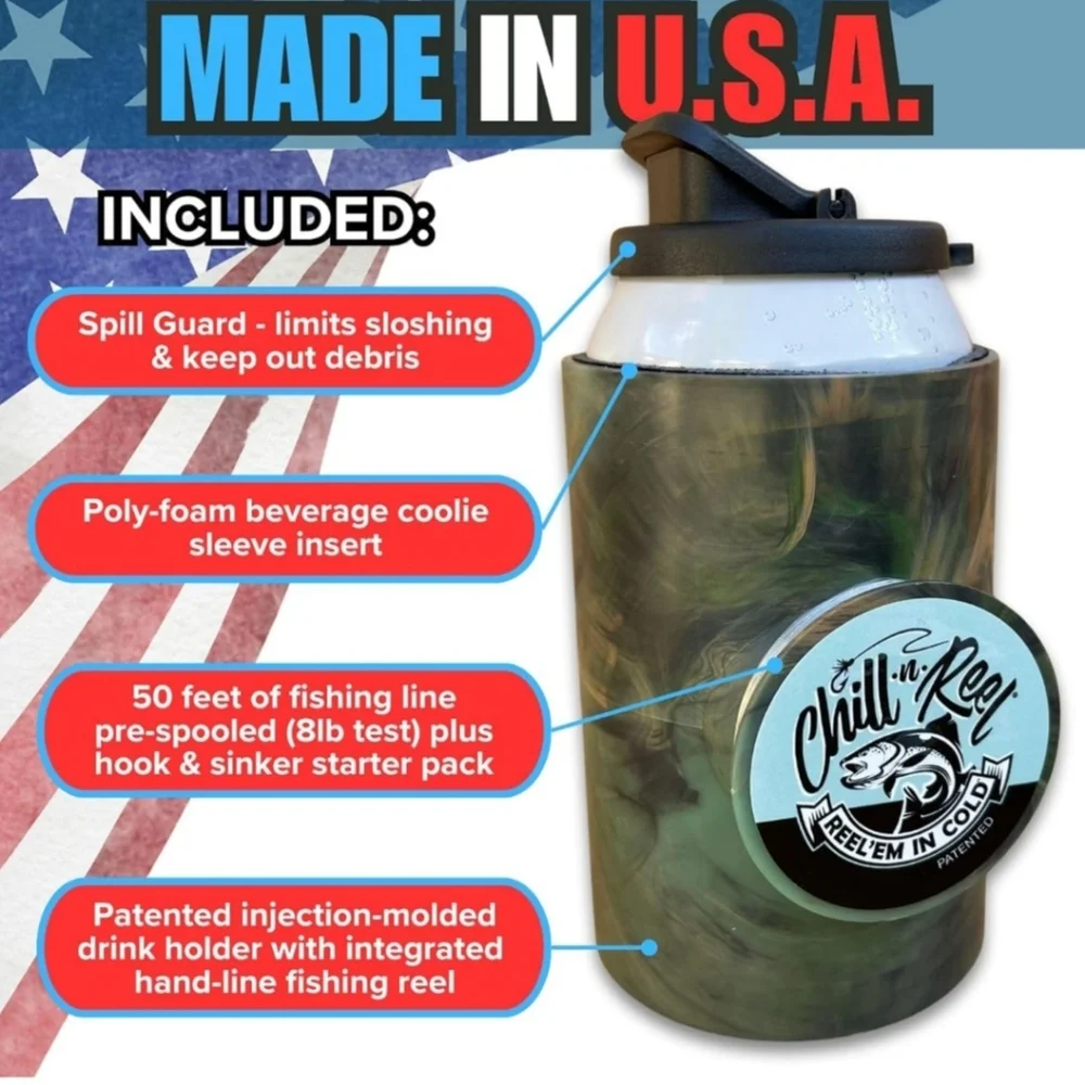 Chill-N-Reel Can Cooler Fishing Rod Shark Tank Beverage Koozie Camo NWOT - Picture 5 of 14